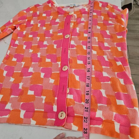 Boden Hearts Cardigan US 8 M Orange Pink Lightweight Colorful Maximalism - Picture 8 of 8